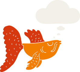 cartoon chinese fighting fish with thought bubble in retro style