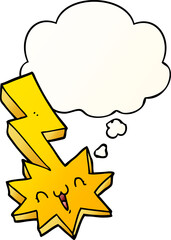 cartoon lightning bolt with thought bubble in smooth gradient style