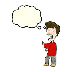 cartoon terrified man with thought bubble