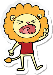sticker of a cartoon lion giving peac sign
