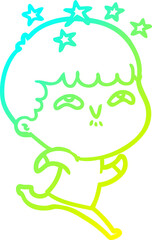 cold gradient line drawing of a cartoon amazed boy