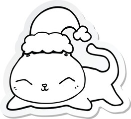 sticker of a cute cartoon christmas cat