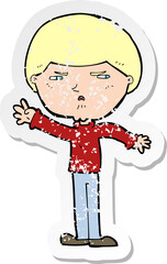 retro distressed sticker of a cartoon mean man