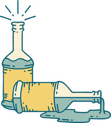 illustration of a traditional tattoo style beer bottles