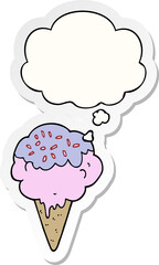 cartoon ice cream with thought bubble as a printed sticker
