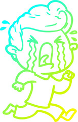 cold gradient line drawing of a cartoon crying man