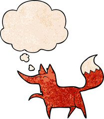 cartoon fox with thought bubble in grunge texture style