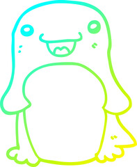 cold gradient line drawing of a cartoon penguin