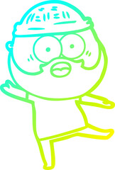 cold gradient line drawing of a cartoon bearded man