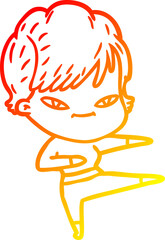 warm gradient line drawing of a cartoon happy woman