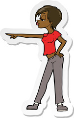 sticker of a cartoon hip woman pointing