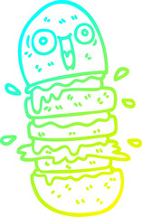 cold gradient line drawing of a cartoon burger