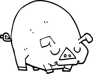 line drawing cartoon fat pig