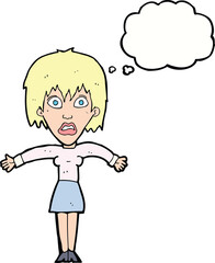cartoon shocked woman with thought bubble