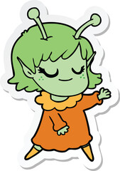sticker of a smiling alien girl cartoon