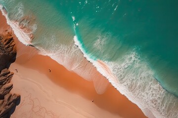 Tropical beach as seen from above. Beautiful blue Sea with lush green trees. Generative AI