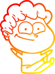 warm gradient line drawing of a cartoon happy man