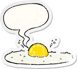 cartoon fried egg with speech bubble distressed distressed old sticker