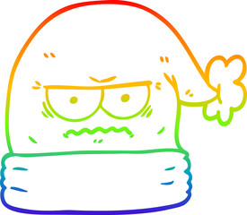 rainbow gradient line drawing of a cartoon annoyed christmas santa hat