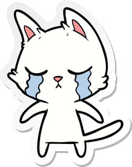 sticker of a crying cartoon cat