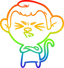 rainbow gradient line drawing of a cartoon angry monkey