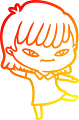 warm gradient line drawing of a cartoon woman