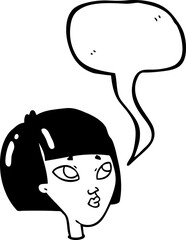 freehand drawn speech bubble cartoon female face
