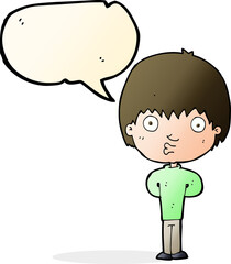cartoon whistling boy with speech bubble