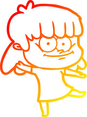 warm gradient line drawing of a cartoon smiling woman