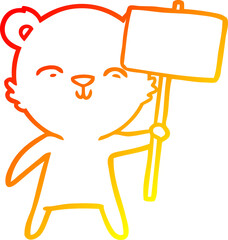 warm gradient line drawing of a happy cartoon bear with sign