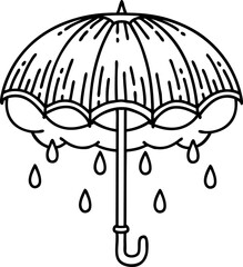 tattoo in black line style of an umbrella and storm cloud