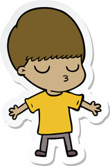 sticker of a cartoon calm boy