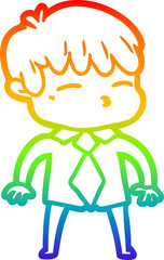 rainbow gradient line drawing of a cartoon curious boy