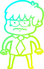 Fototapeta premium cold gradient line drawing of a annoyed cartoon boy