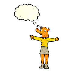 cartoon pointing fox woman with thought bubble