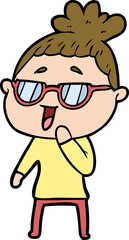 cartoon happy woman wearing spectacles