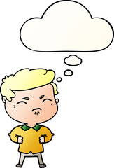 cartoon annoyed man with thought bubble in smooth gradient style
