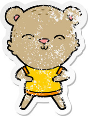 distressed sticker of a happy cartoon bear
