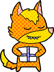 fox cartoon character with present