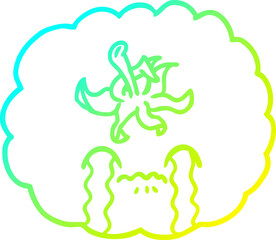 cold gradient line drawing of a cartoon crying tomato