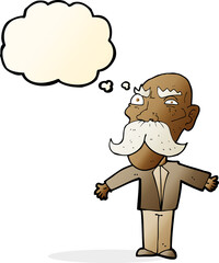 cartoon angry old man with thought bubble