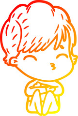 warm gradient line drawing of a cartoon woman thinking