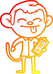 warm gradient line drawing of a funny cartoon monkey
