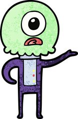 cartoon cyclops alien spaceman explaining