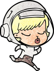 Obraz premium cartoon pretty astronaut girl running