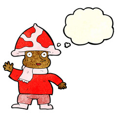 cartoon mushroom man with thought bubble