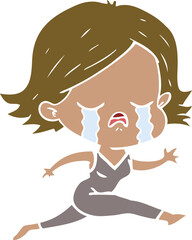 flat color style cartoon girl crying whilst running