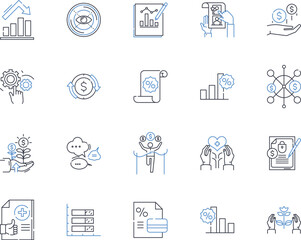 Expense strategy line icons collection. Budgeting, Tactics, Optimization, Reduction, Planning, Control, Restructuring vector and linear illustration. Management,Frugality,Efficiency outline signs set