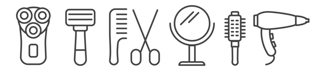 Barbershop - thin line icon set on white background