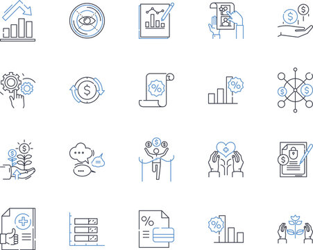 Expense strategy line icons collection. Budgeting, Tactics, Optimization, Reduction, Planning, Control, Restructuring vector and linear illustration. Management,Frugality,Efficiency outline signs set